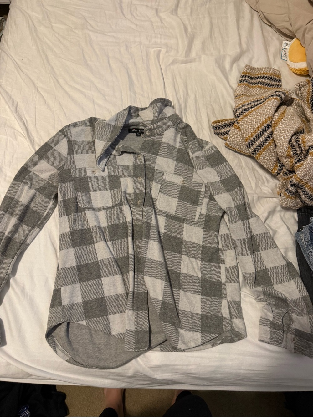 Gray and White Plaid Button-Up Shirt